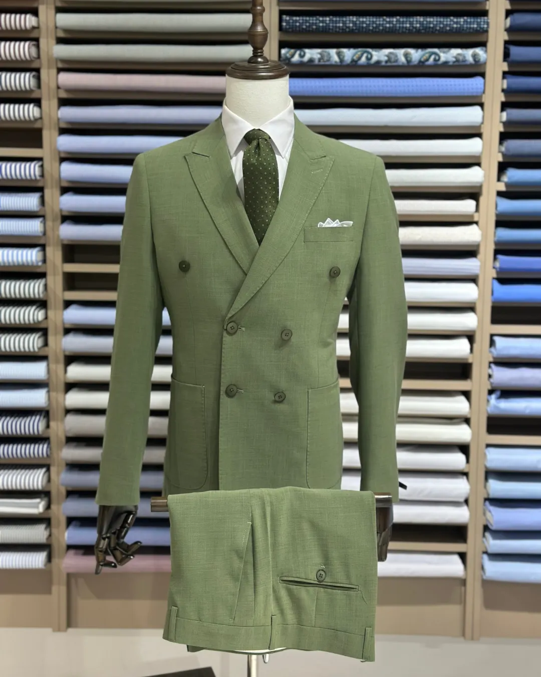 Abito Completo Doppiopetto Verde Denim-            