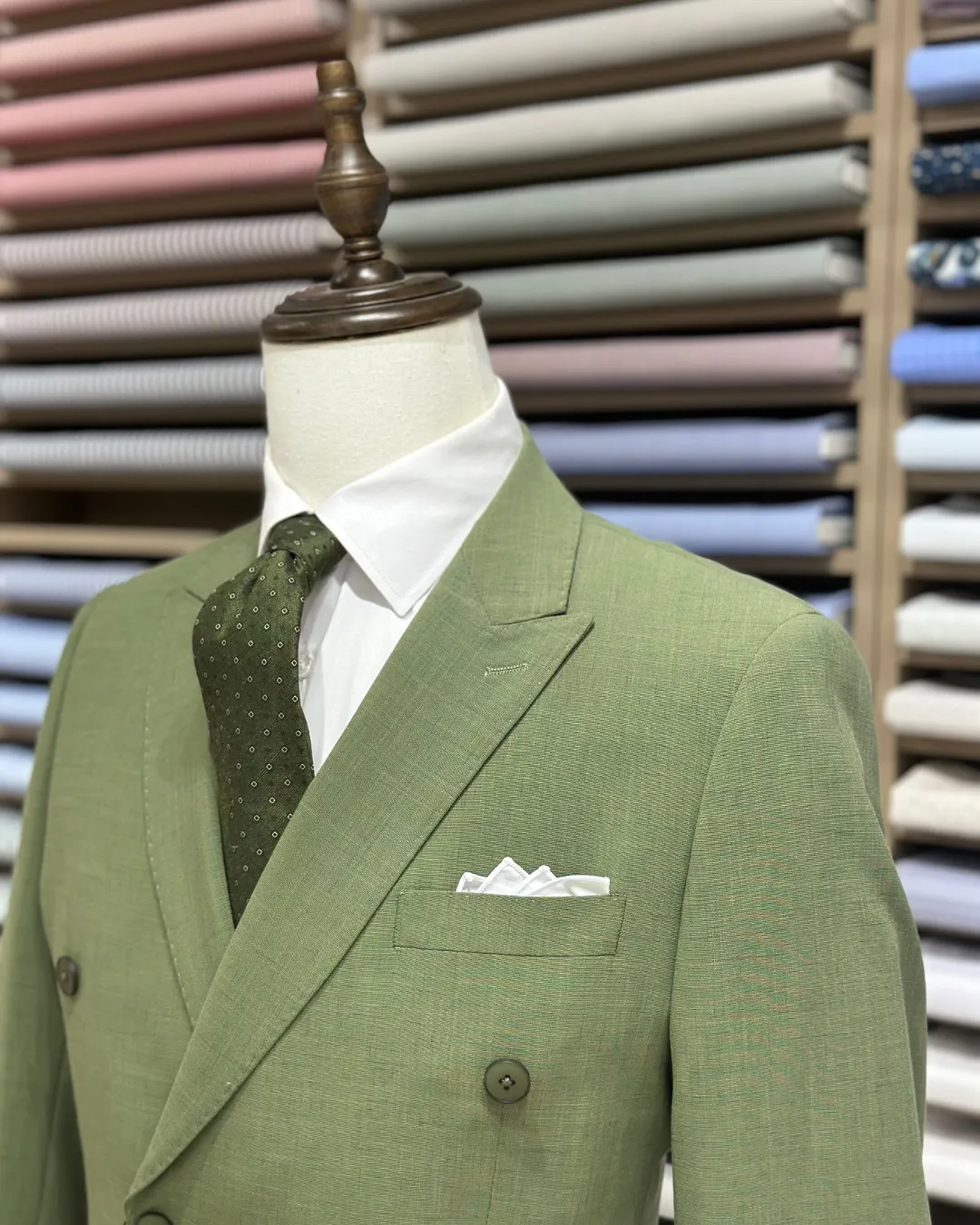 Abito Completo Doppiopetto Verde Denim-            